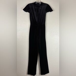 NEW ModCloth Shine With Me Velvet Jumpsuit Ruffle Sleeve Mockneck Black XXS 1305
